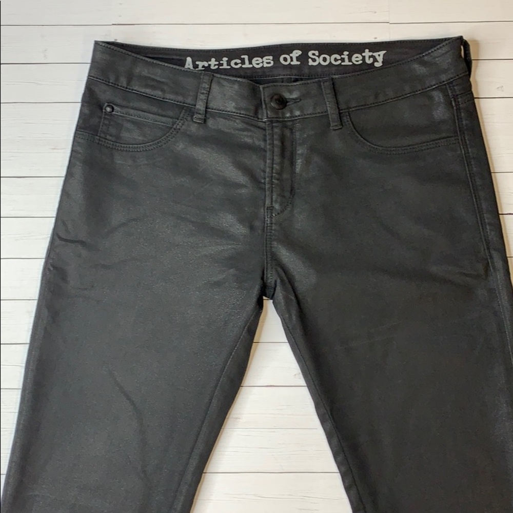 Mya Moto Skinny Jeans, Black Waxed/Coated